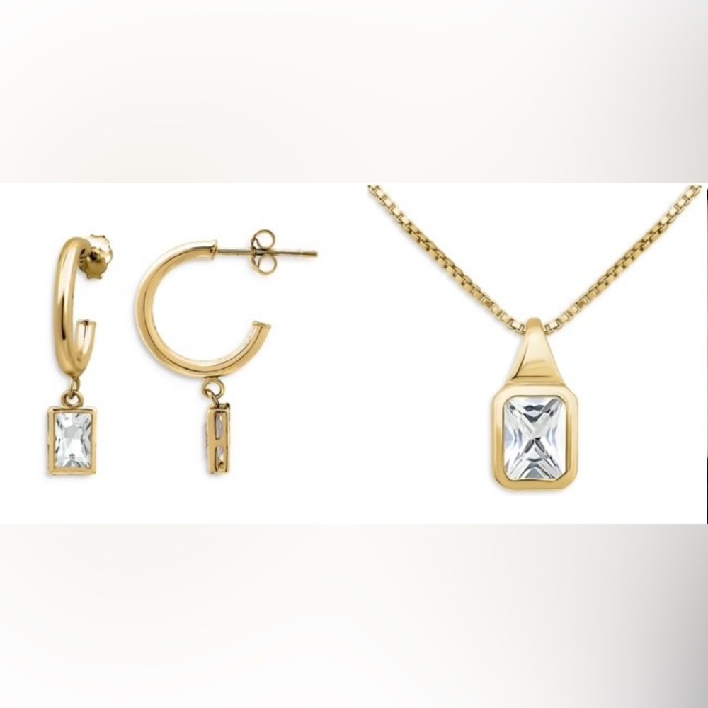 Aqua Gold Hoop Necklace and Earrings with Crystal Charm Set